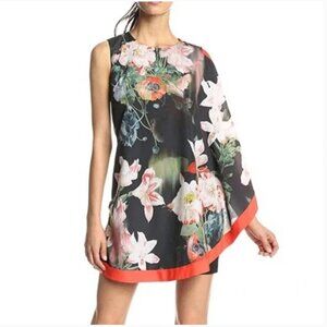 Ted Baker Erthaa Opulent Bloom Print Floral Asymmetric Draped Cocktail Dress S